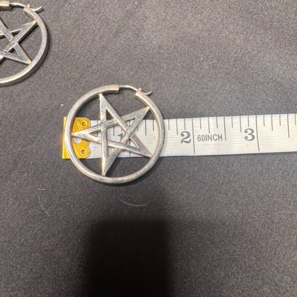 Loved to Death Sterling Silver Pentagram Hoop Earrings - Picture 2 of 3